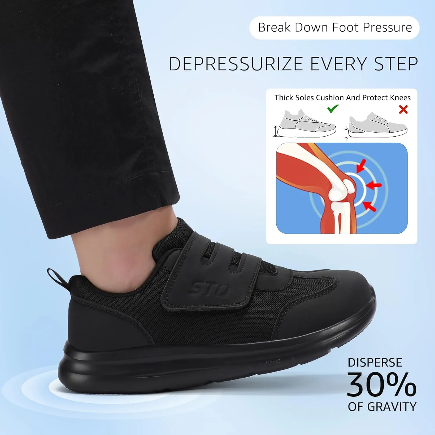 STQ Wide Toe Box Shoes Wome, Hook and Loop Orthopedic Walking Shoe for Seniors, Bunions, Plantar Fasciitis, Hammertoes, Swollen Feet