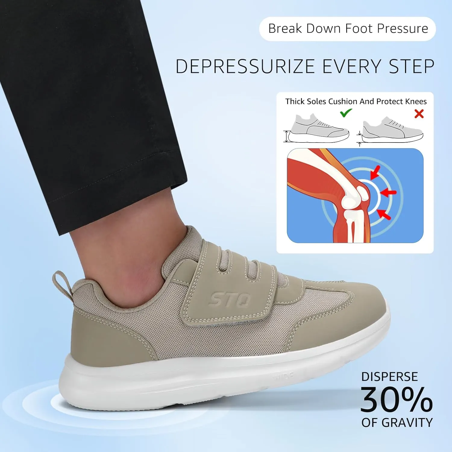 STQ Wide Toe Box Shoes Wome, Hook and Loop Orthopedic Walking Shoe for Seniors, Bunions, Plantar Fasciitis, Hammertoes, Swollen Feet