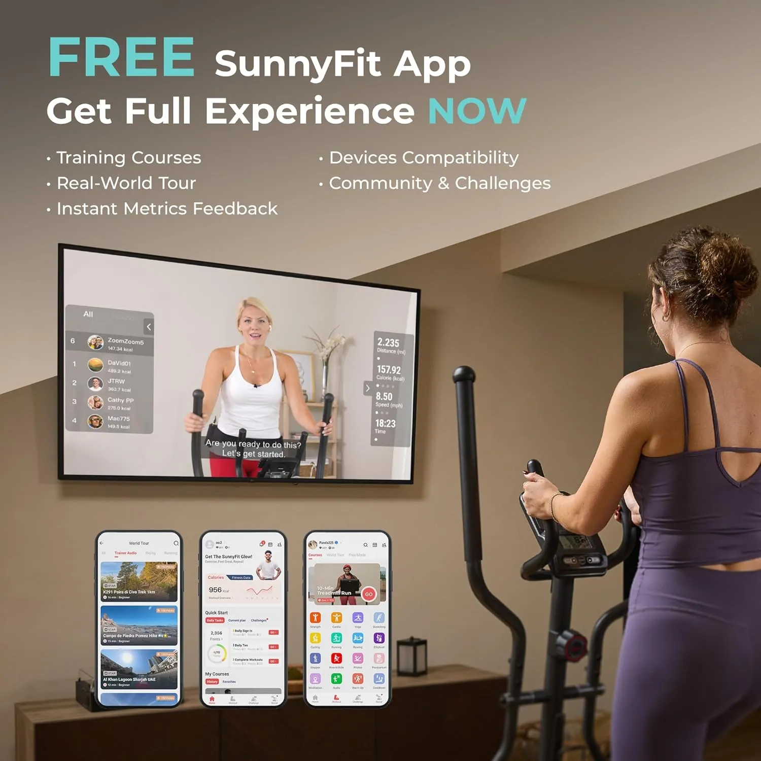 Sunny Health & Fitness 2-in-1 Smart Upright Elliptical Full-Body Exerciser w/Pulse Sensors, Home Cross-Training Cardio Workout Machine, Free SunnyFit App Bluetooth Link, Optional Long Stride Length