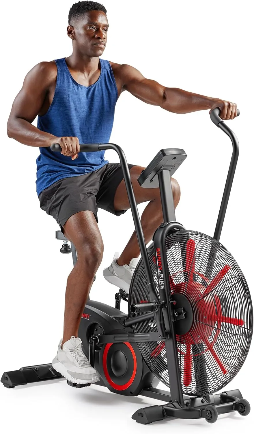 Sunny Health & Fitness Smart Customizable Air Bike Trainer, 330LB Capacity for Leg/Arm Cardio Workout, Fan Cycling Cardio Exerciser for Home Training, Free SunnyFit App Bluetooth Link - SF-B223018