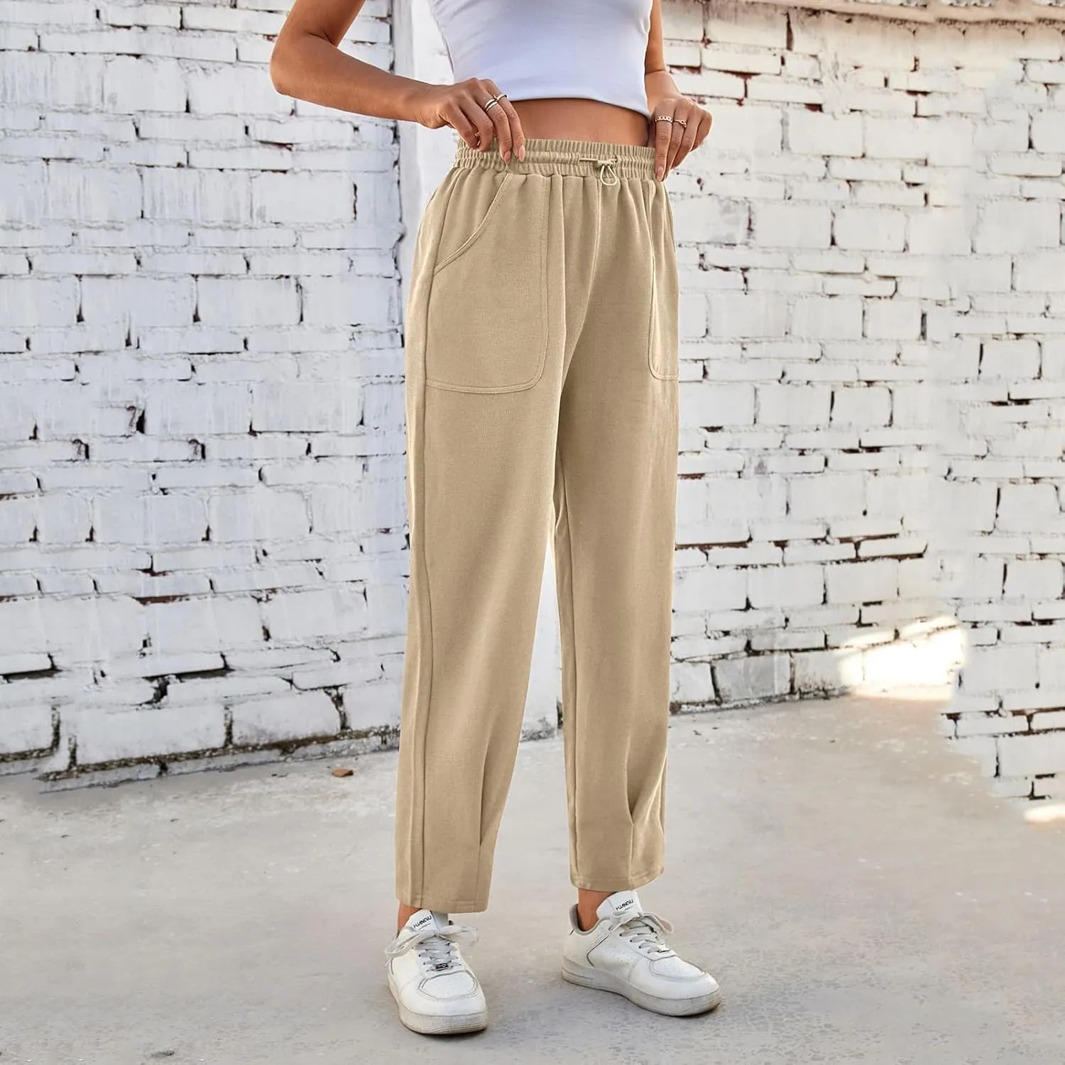 Sweatpants Women Baggy Elastic High Waisted Lounge Pants Loose Casual Stretchy Straight Leg Harem Pants with Pockets