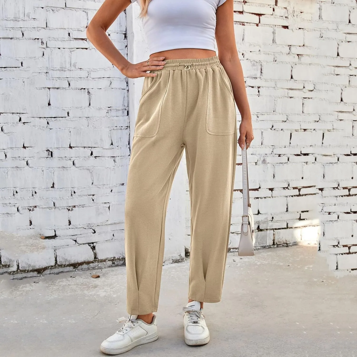 Sweatpants Women Baggy Elastic High Waisted Lounge Pants Loose Casual Stretchy Straight Leg Harem Pants with Pockets
