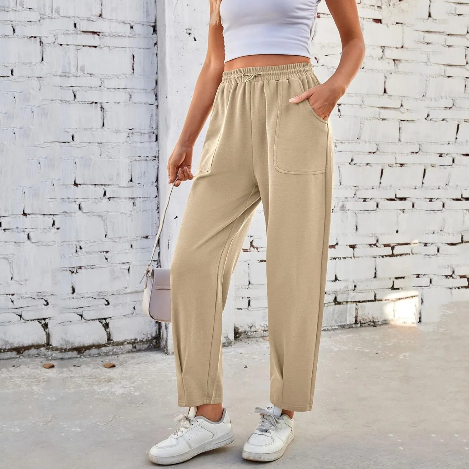 Sweatpants Women Baggy Elastic High Waisted Lounge Pants Loose Casual Stretchy Straight Leg Harem Pants with Pockets