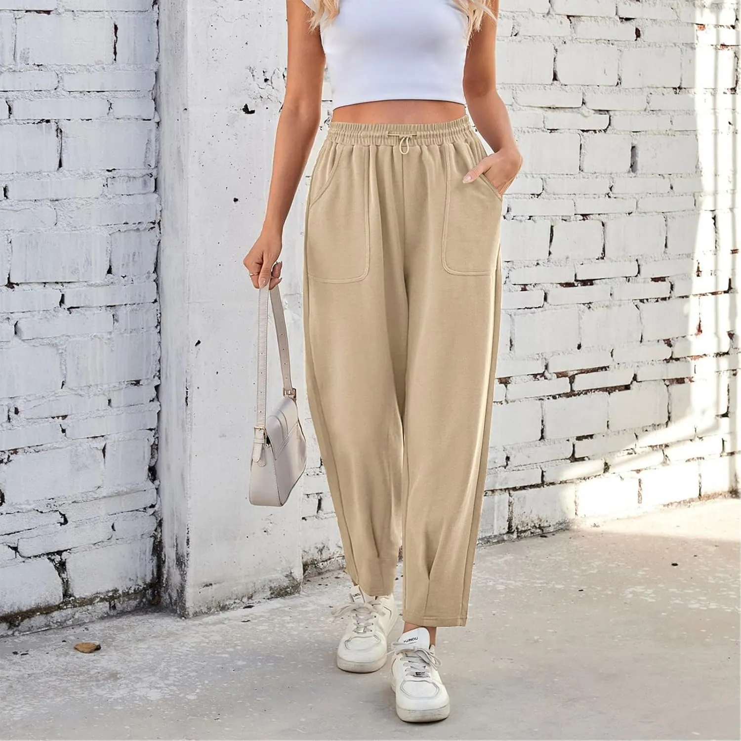 Sweatpants Women Baggy Elastic High Waisted Lounge Pants Loose Casual Stretchy Straight Leg Harem Pants with Pockets