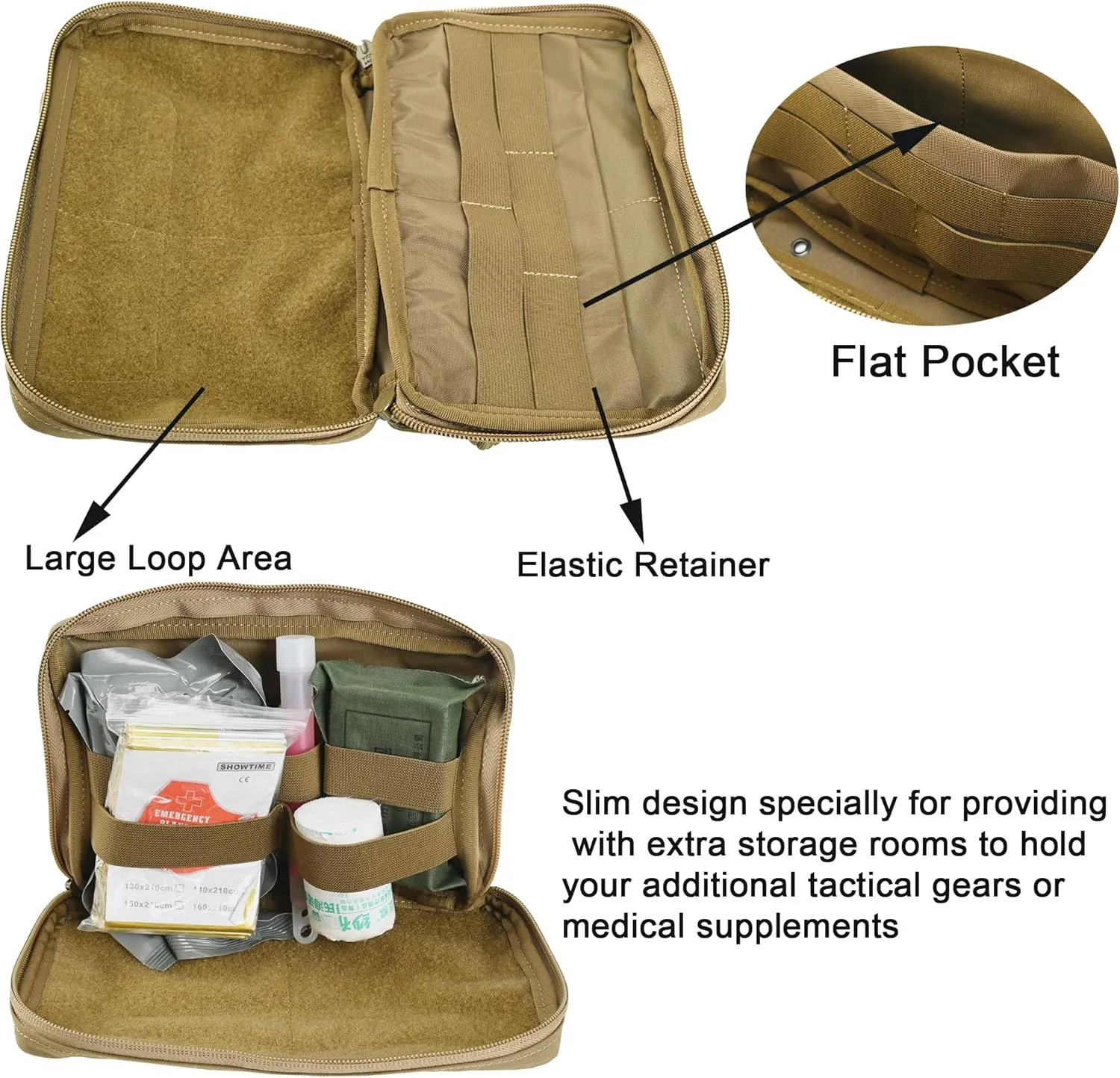 Tactical Admin Pouch Molle Attachment, SABADO GP Pouch with Two Way Zipper Closure, Slim EDC Utility Pouch for Hunting Vest or Hiking Backpack