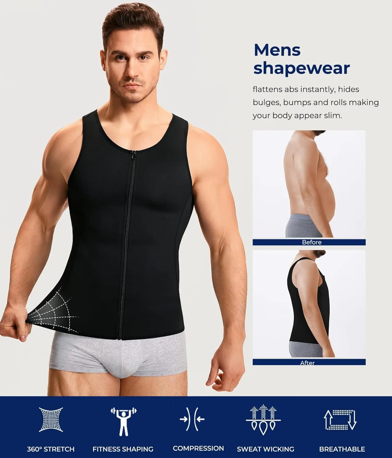 TAILONG Men Compression Shirt for Body Slimming Tank Top Shaper Tight Undershirt Tummy Control Girdle