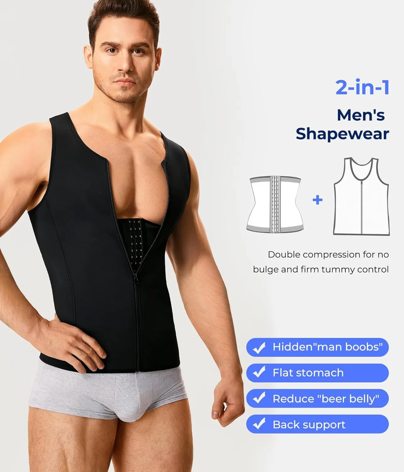 TAILONG Men Compression Shirt for Body Slimming Tank Top Shaper Tight Undershirt Tummy Control Girdle