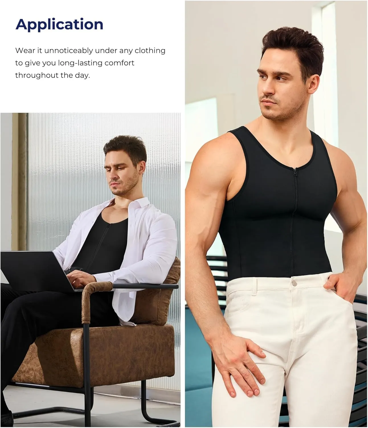 TAILONG Men Compression Shirt for Body Slimming Tank Top Shaper Tight Undershirt Tummy Control Girdle