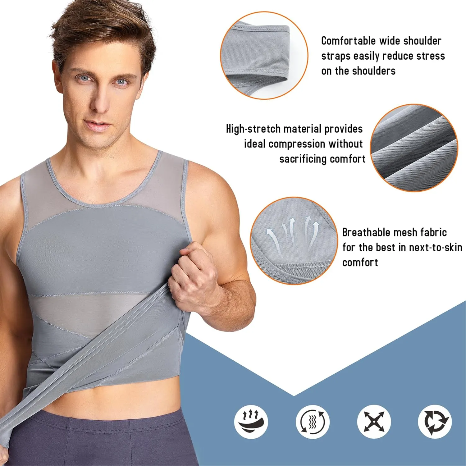 TAILONG Men's Compression Shirt for Body Shaper Slimming Vest Tight Tummy Underwear Tank Top