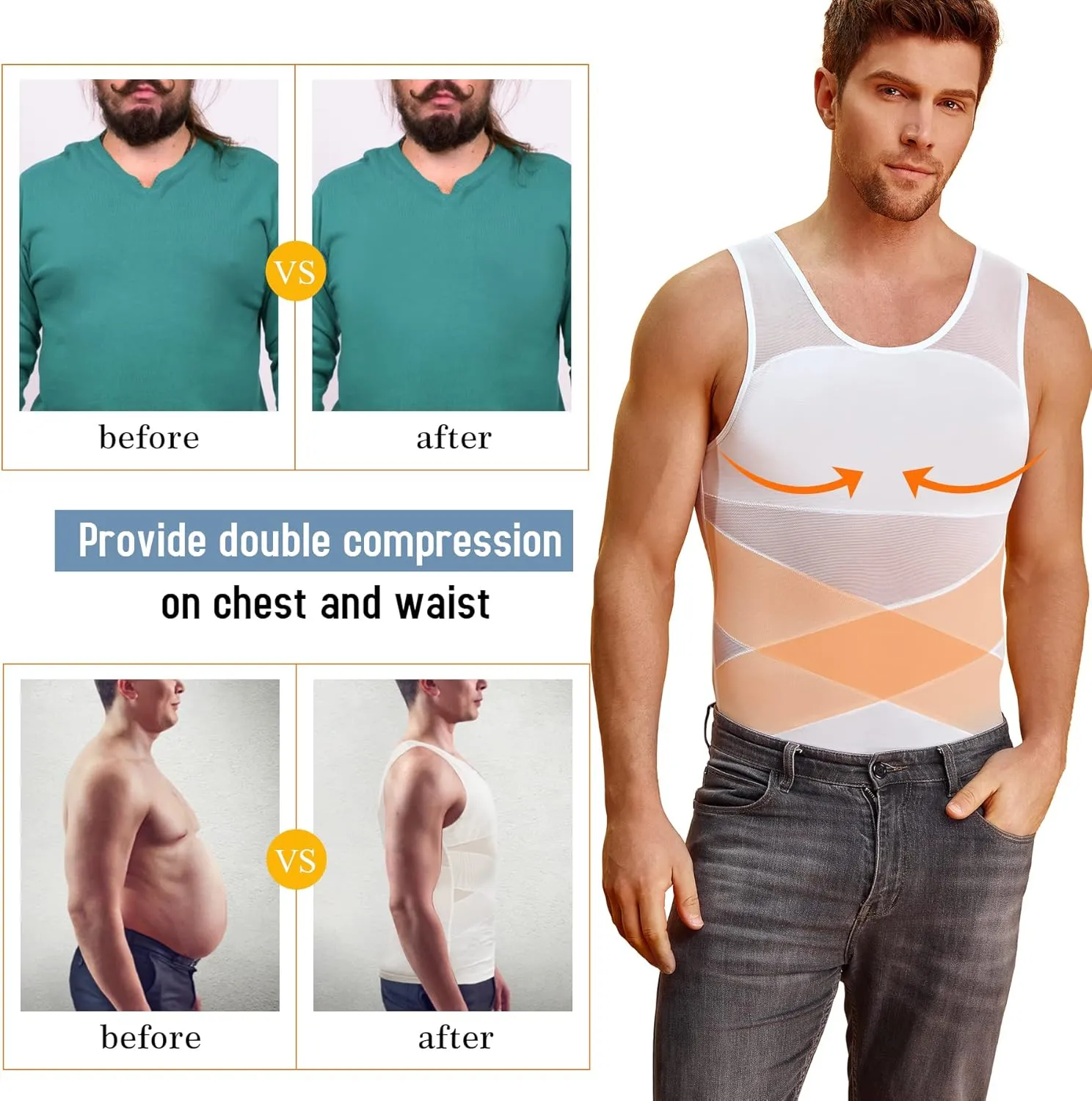 TAILONG Men's Compression Shirt for Body Shaper Slimming Vest Tight Tummy Underwear Tank Top
