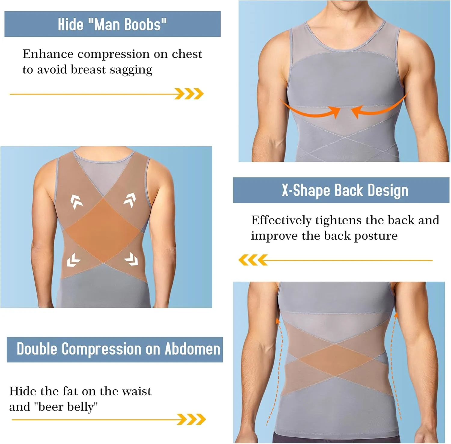 TAILONG Men's Compression Shirt for Body Shaper Slimming Vest Tight Tummy Underwear Tank Top