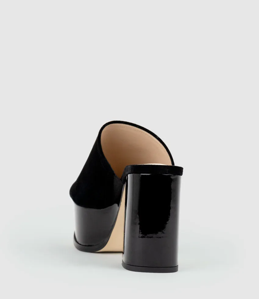 TALIN90 Platform Combo Slide in Black Suede