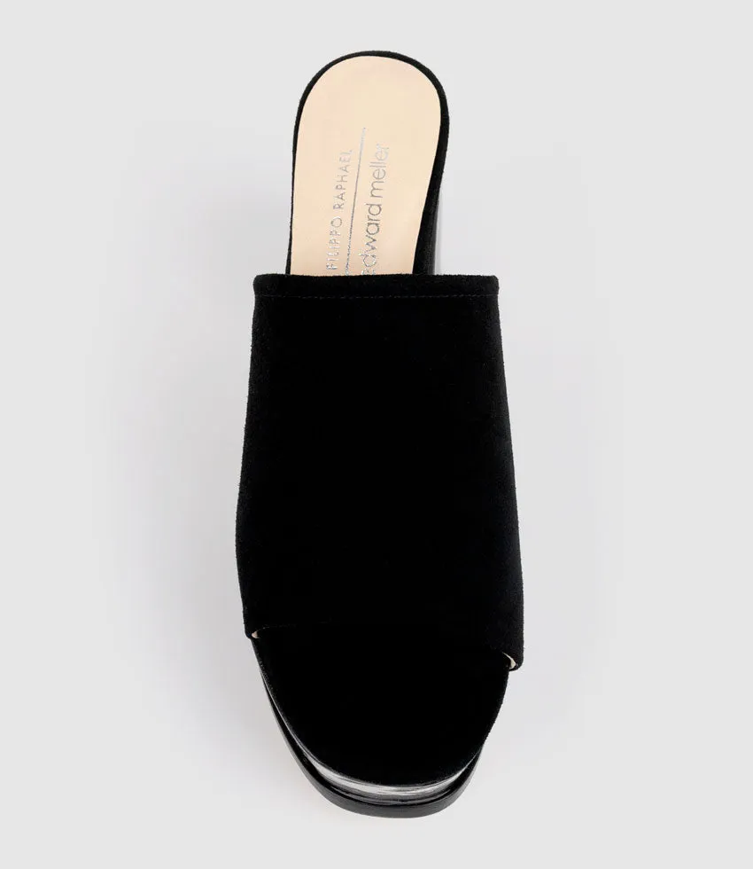 TALIN90 Platform Combo Slide in Black Suede