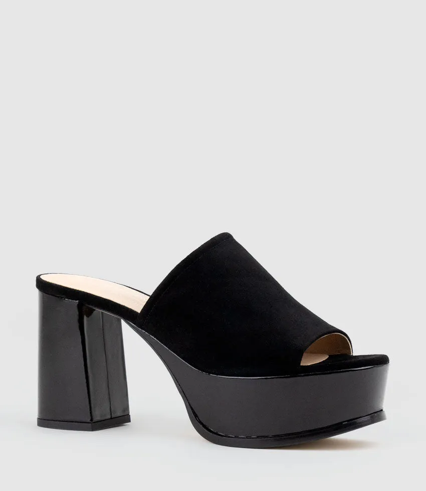 TALIN90 Platform Combo Slide in Black Suede