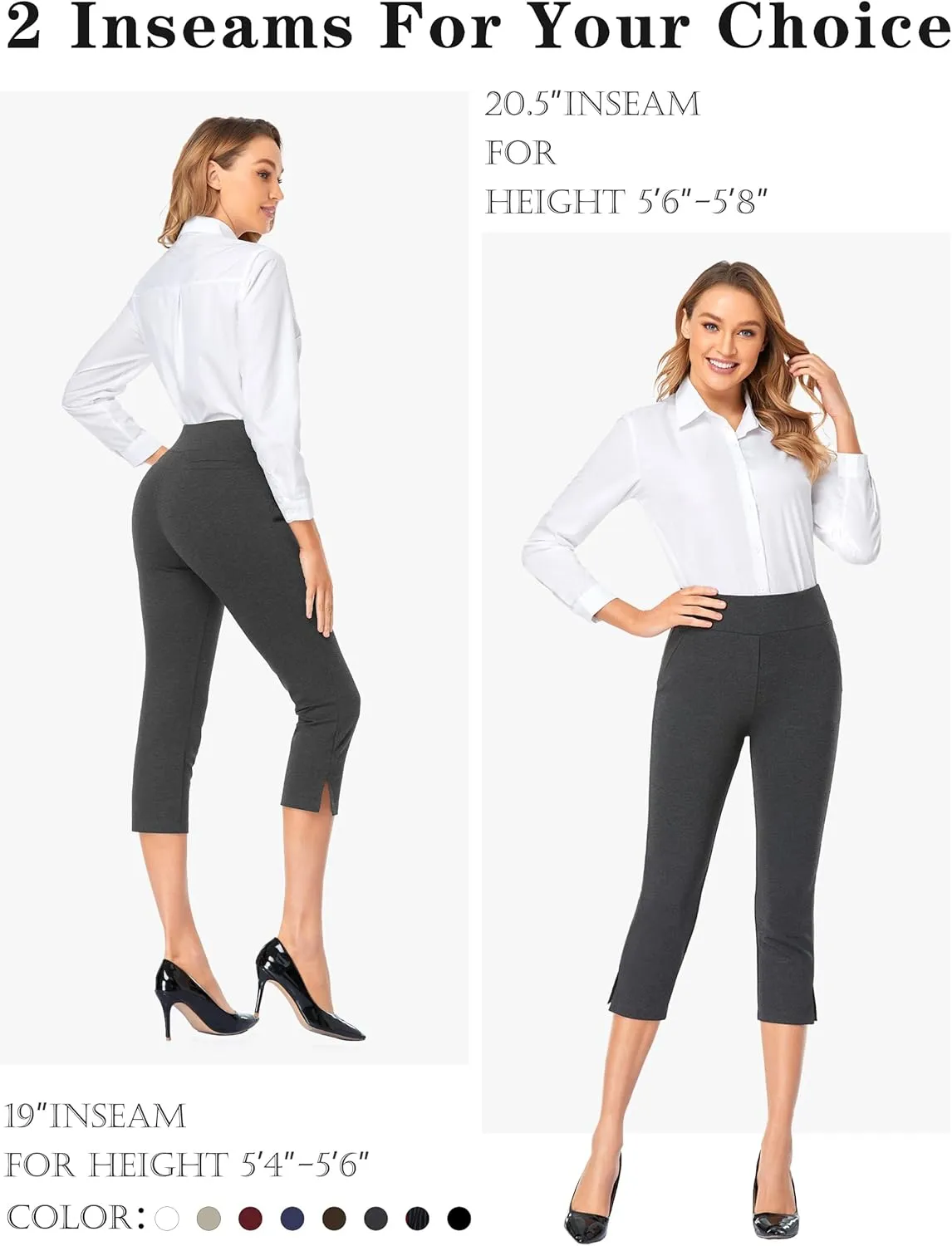 Tapata Women's Capri Dress Pants 19"/20.5" Stretch High-Waist Crop Office Work Pants Summer Casual Capris Slacks Yoga