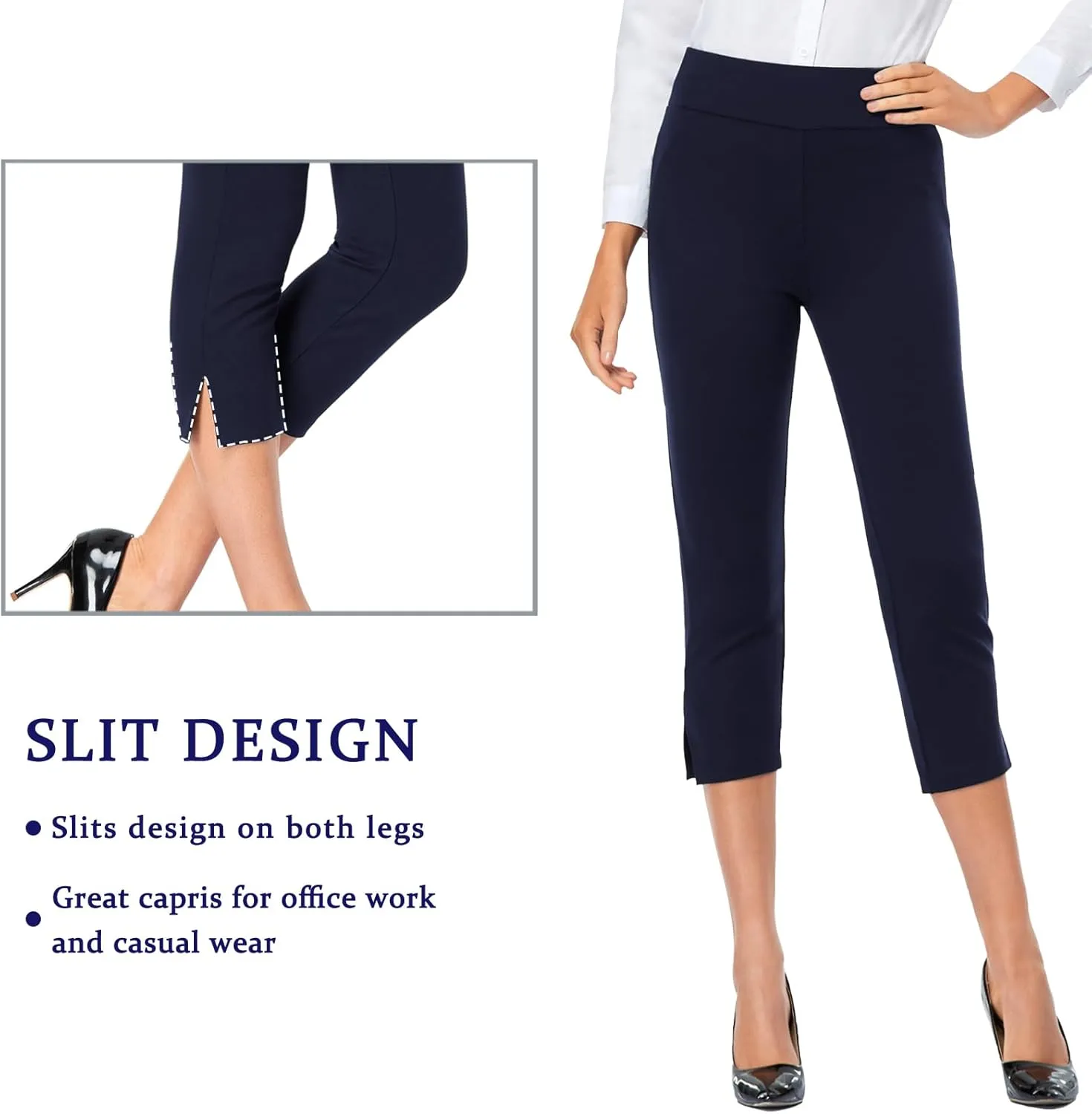 Tapata Women's Capri Dress Pants 19"/20.5" Stretch High-Waist Crop Office Work Pants Summer Casual Capris Slacks Yoga