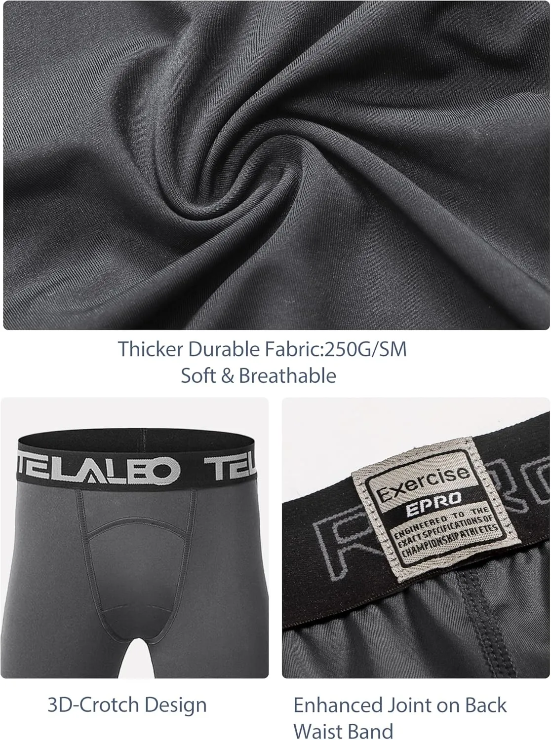 TELALEO 1/2/3/4 Pack Boys' Youth Compression Leggings Pants Tights Athletic Base Layer for Running Hockey Basketball