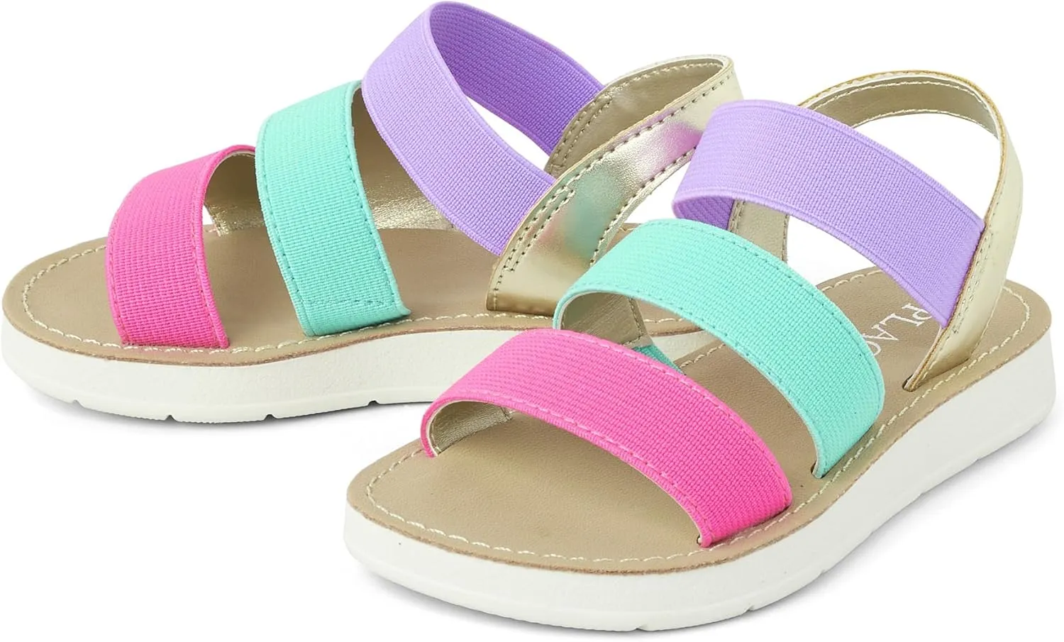 The Children's Place Baby Girls and Toddler Open Toe Flat Sandals, Multicolor Triple Band
