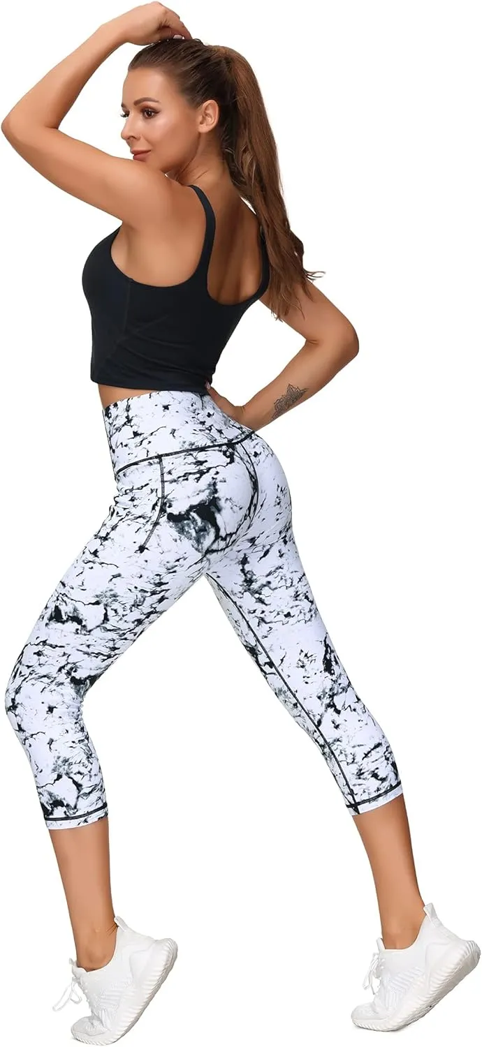 THE GYM PEOPLE Tummy Control Workout Capris Leggings with Pockets High Waist Athletic Yoga Pants for Women Running Hiking