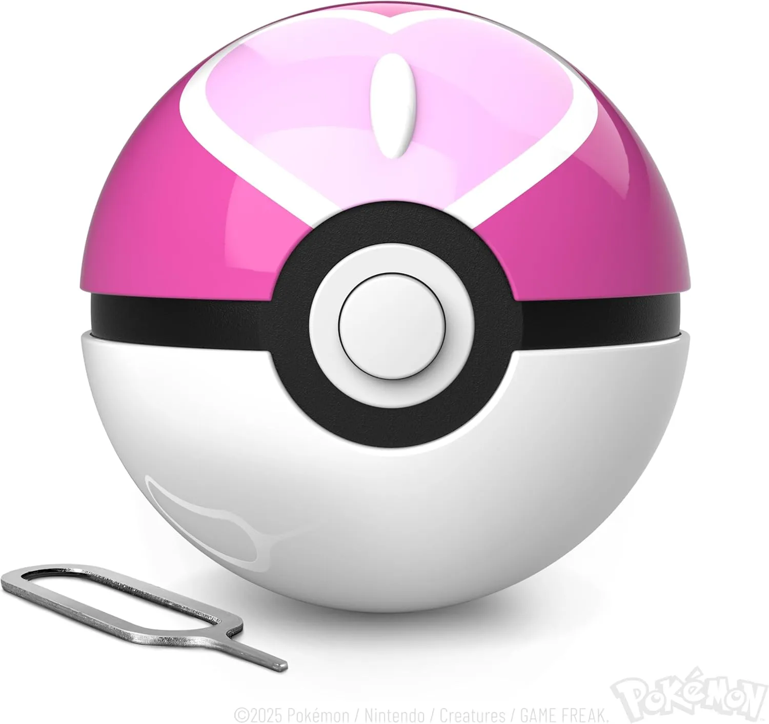 The Wand Company Pokémon Trainer Mini Poké Ball Range of Authentic Replicas - Realistic, Electronic, Die-Cast Poké Ball with Display Stand Light Features (Love Ball)