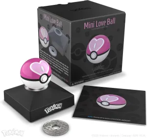 The Wand Company Pokémon Trainer Mini Poké Ball Range of Authentic Replicas - Realistic, Electronic, Die-Cast Poké Ball with Display Stand Light Features (Love Ball)
