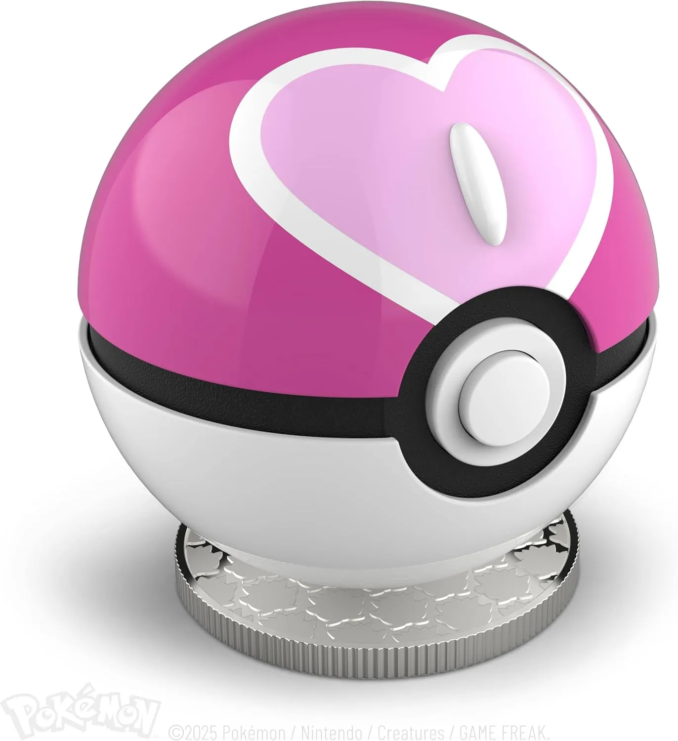 The Wand Company Pokémon Trainer Mini Poké Ball Range of Authentic Replicas - Realistic, Electronic, Die-Cast Poké Ball with Display Stand Light Features (Love Ball)