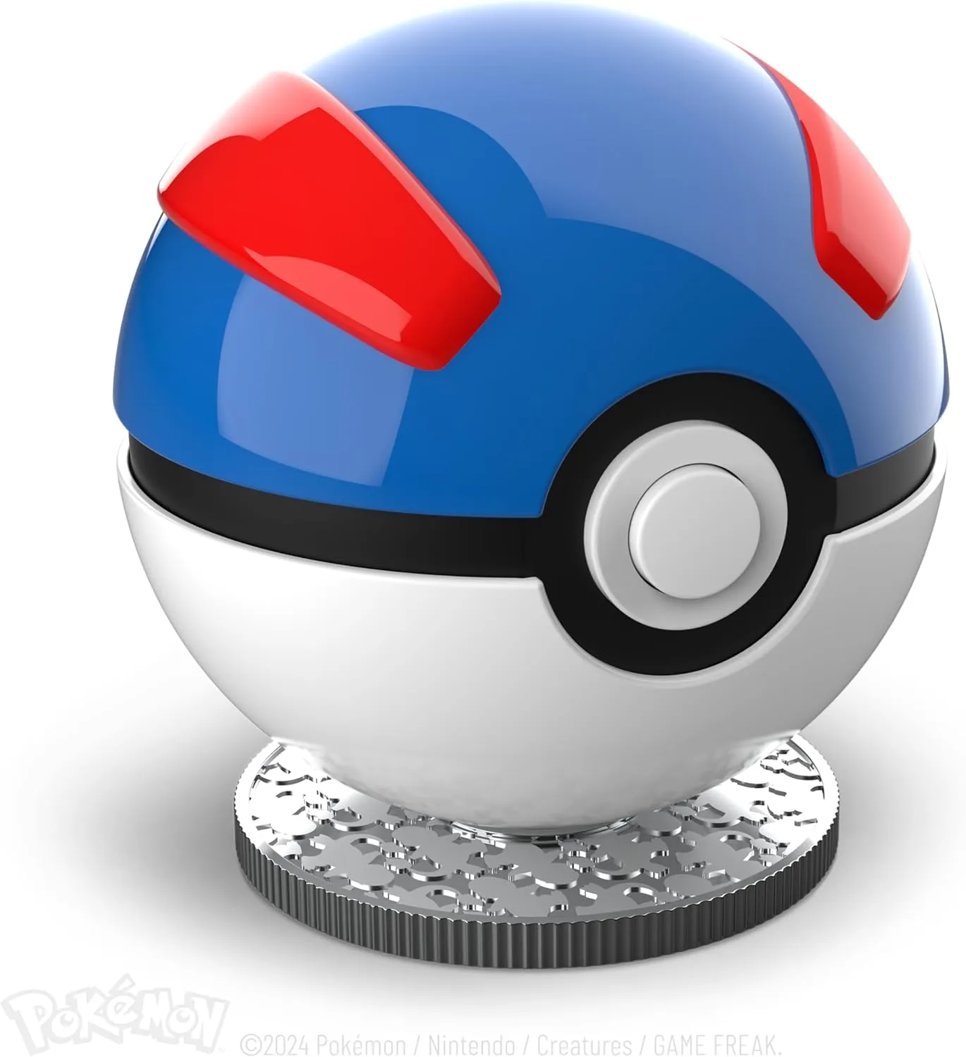 The Wand Company Pokémon Trainer Mini Poké Ball Range of Authentic Replicas - Realistic, Electronic, Die-Cast Poké Ball with Display Stand Light Features (Mini Great Ball)