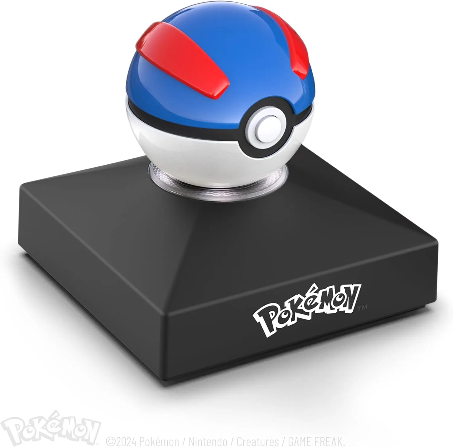 The Wand Company Pokémon Trainer Mini Poké Ball Range of Authentic Replicas - Realistic, Electronic, Die-Cast Poké Ball with Display Stand Light Features (Mini Great Ball)