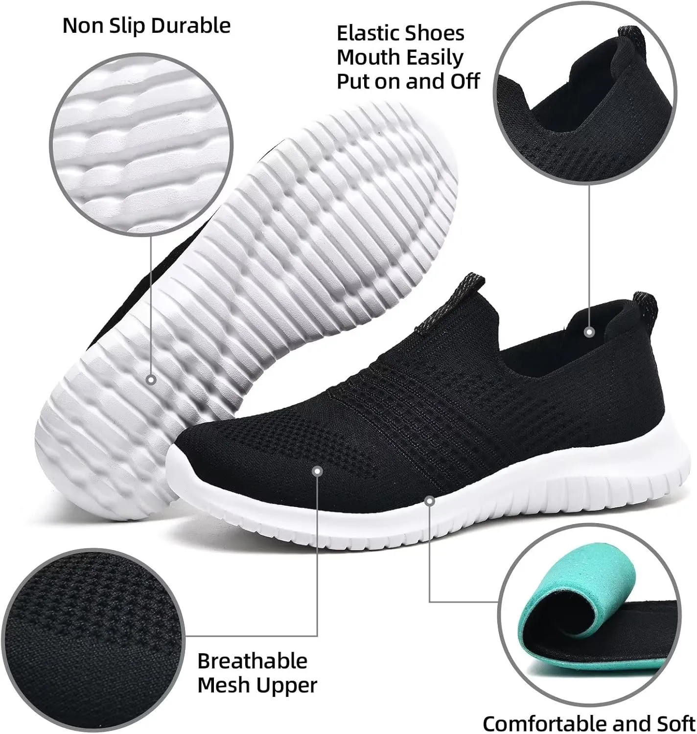 TIOSEBON Women's Walking Tennis Shoes Knit Comfortable Slip on Breathable Mesh Lightweight Sneaker