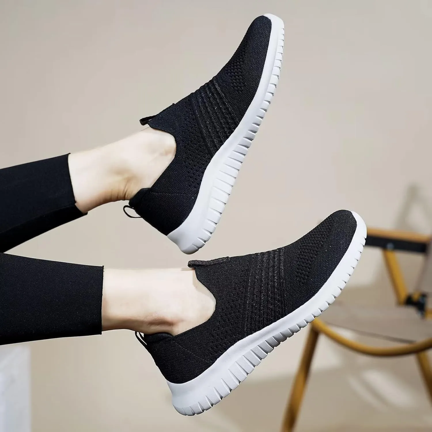 TIOSEBON Women's Walking Tennis Shoes Knit Comfortable Slip on Breathable Mesh Lightweight Sneaker