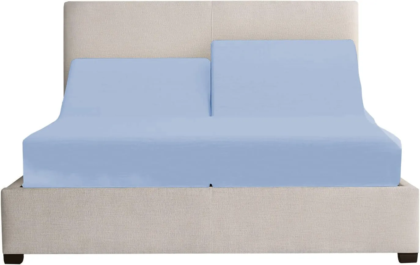 Top Split King Sheets for Sleep Number Beds Sheets Sets for Adjustable Beds, 28" Split Head King Sheets, 4 Pcs Microfiber Fabric - 15" Inch Deep Pocket Sheets Set - Light Blue Solid