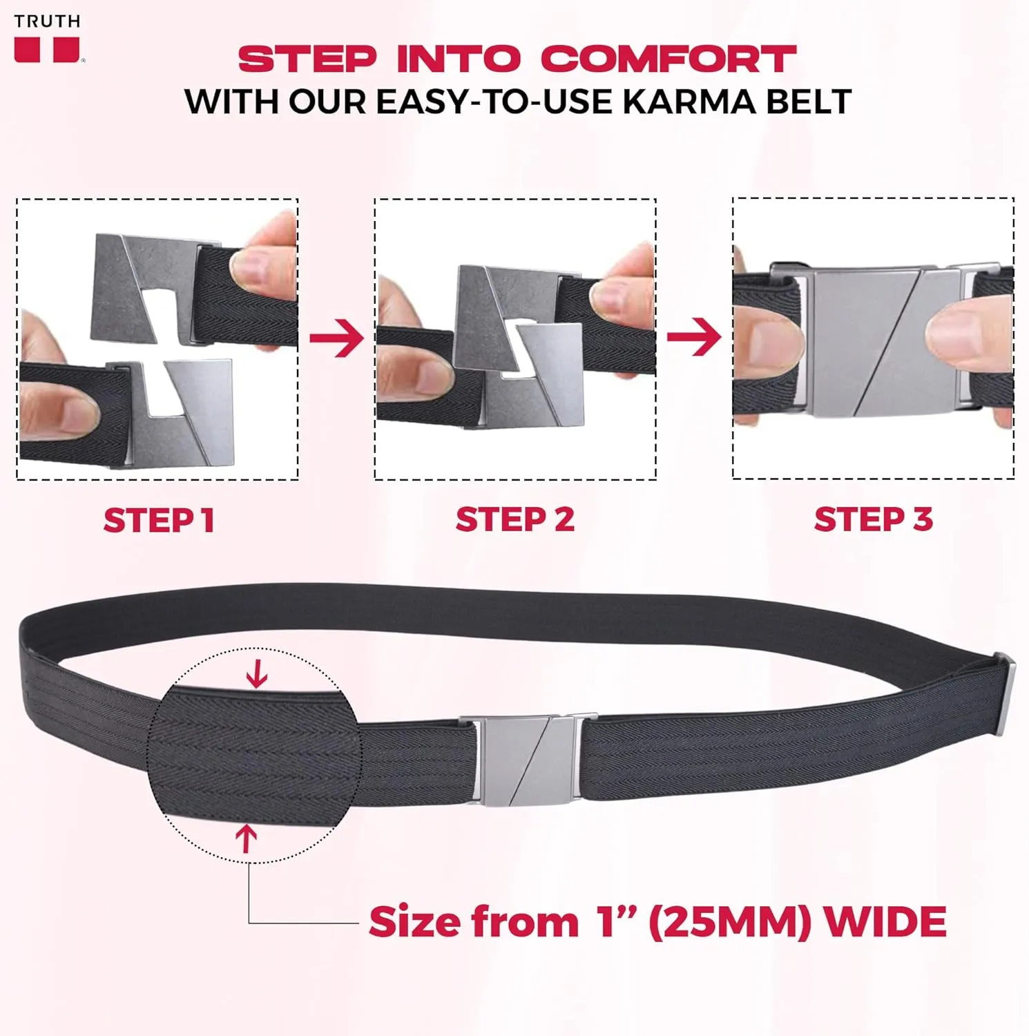 Truth Elastic Belts for Women & Men, No Show Flat Buckle KARMA Belts, Invisible Stretch Belts for Jeans, Pants and Plus Sizes
