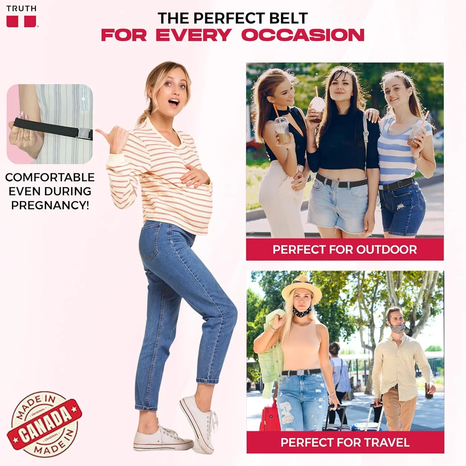 Truth Elastic Belts for Women & Men, No Show Flat Buckle KARMA Belts, Invisible Stretch Belts for Jeans, Pants and Plus Sizes