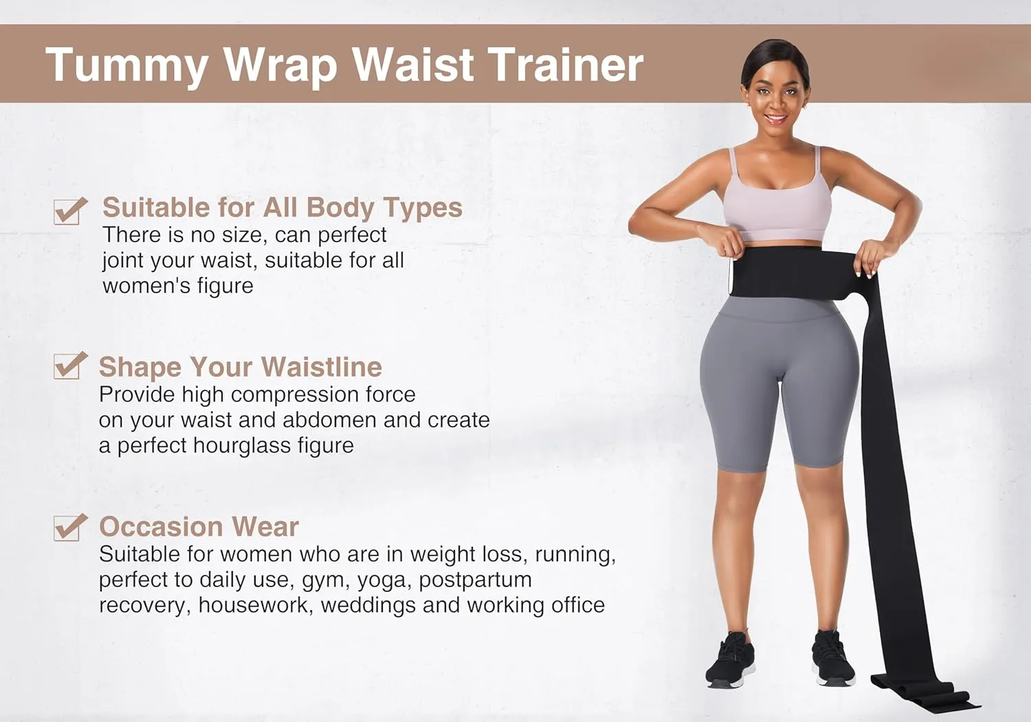 Tummy Wrap Waist Trainer, Sauna compression Trimmer belt for abdominal support, One Size Fit All