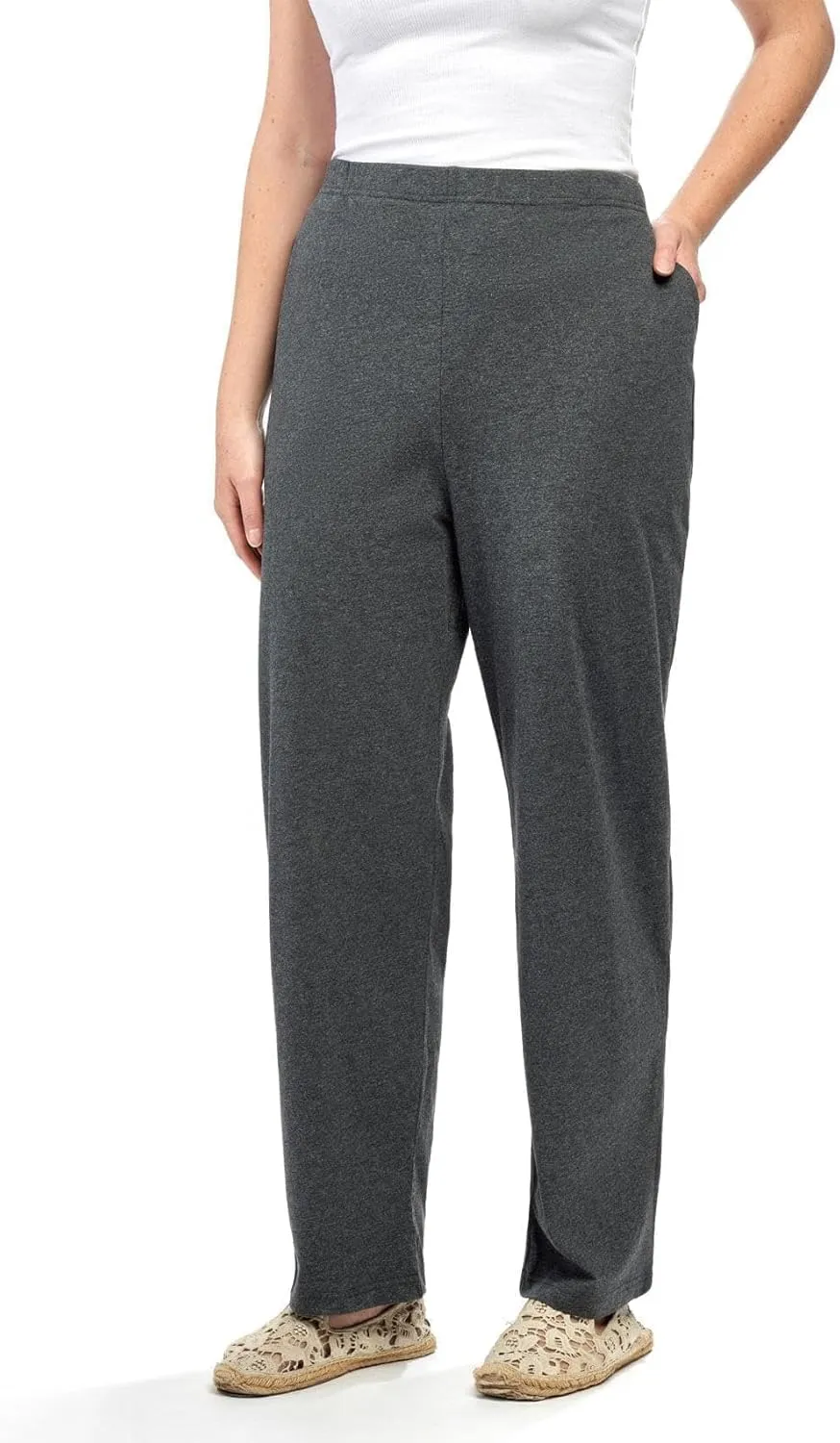 Turtle Bay New York Plus Size Women's Knit Straight Leg Elastic Waist Sweatpants with Flat Front Waistband