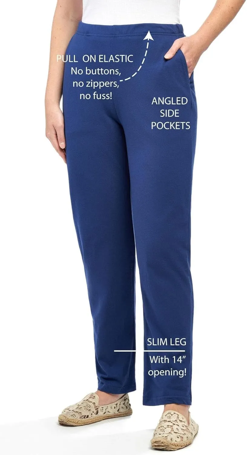 Turtle Bay New York Plus Size Women's Knit Straight Leg Elastic Waist Sweatpants with Flat Front Waistband