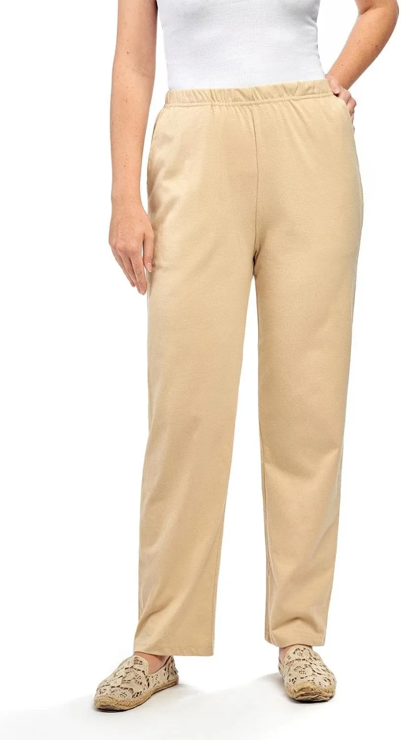 Turtle Bay New York Plus Size Women's Knit Straight Leg Elastic Waist Sweatpants with Flat Front Waistband