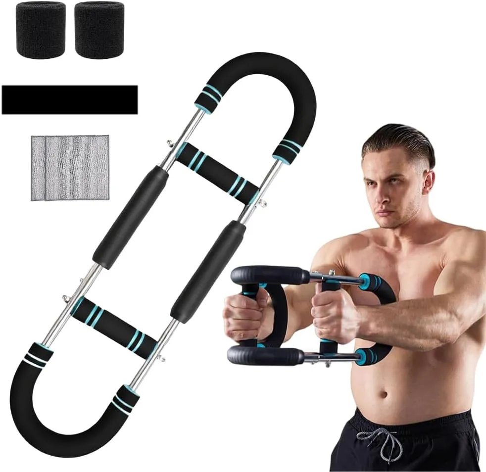 Twister Arm Trainer, 40-100lb Adjustable Chest Workout Equipment with Running Headband and Sports Wristbands, Detachable Arm Trainer Strengthen Chest for Men & Women, Portable Power Twister Bar