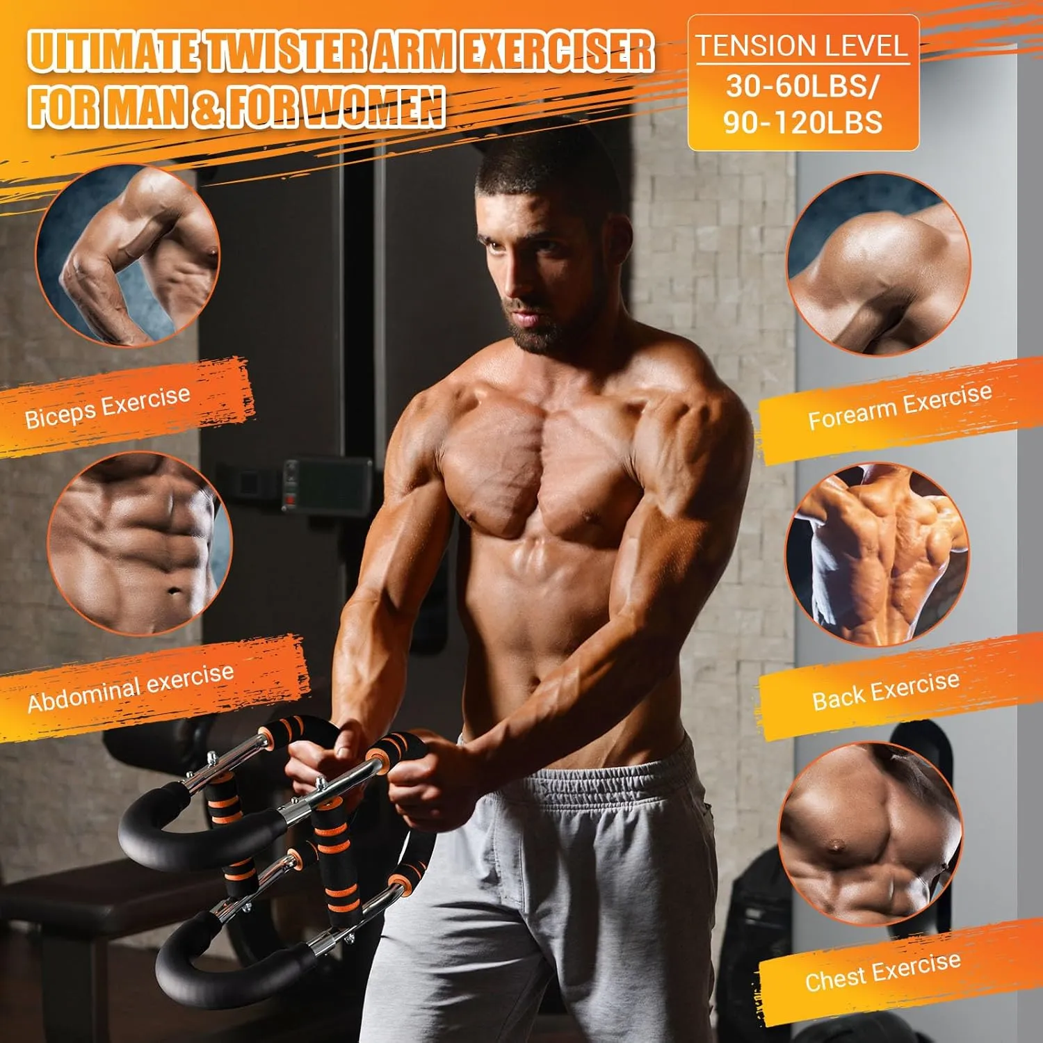 Twister Arm Trainer, Adjustable Resistance Twister Arm Chest Exerciser with Training Poster for Men & Women, Chest Workout Device Equipment for Chest Clip Muscle & Arm Strength