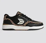 UBA Black Leather Leopard Print Suede Ivory Logo Sneaker