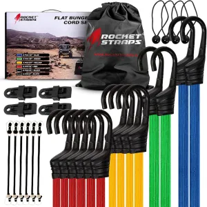 Ultimate Flat Outdoor Bungee Cord Assortment - Heavy Duty Set of 28 Bungee Cords (18",24",32",40"), with Hooks - Elastic Straps for Camping, Securing, and DIY