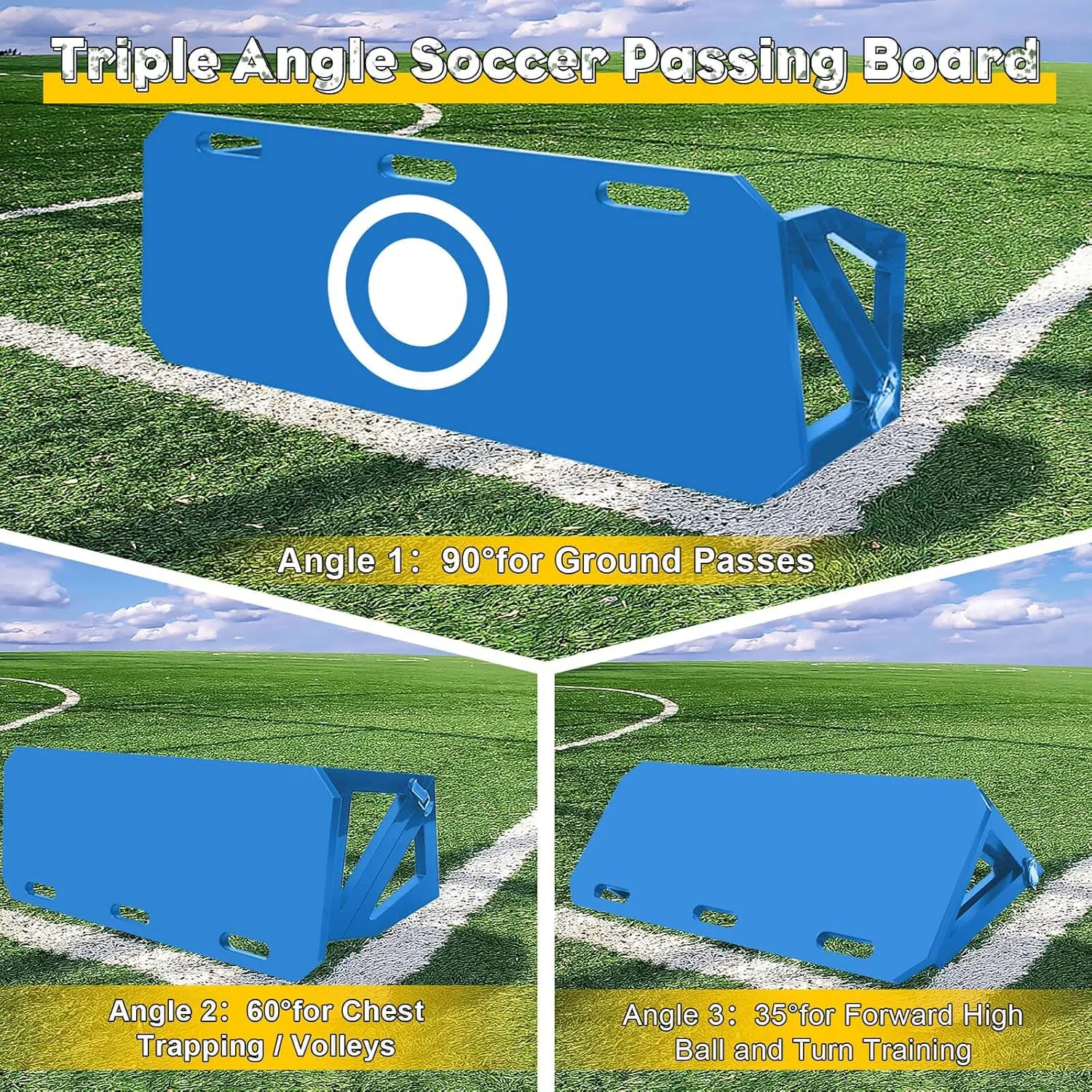 Upgrade 3-Angles Soccer Rebounder Board, Portable Soccer Wall for Adults & Kids, Foldable Soccer Training Equipment for Passing & Shooting Practice