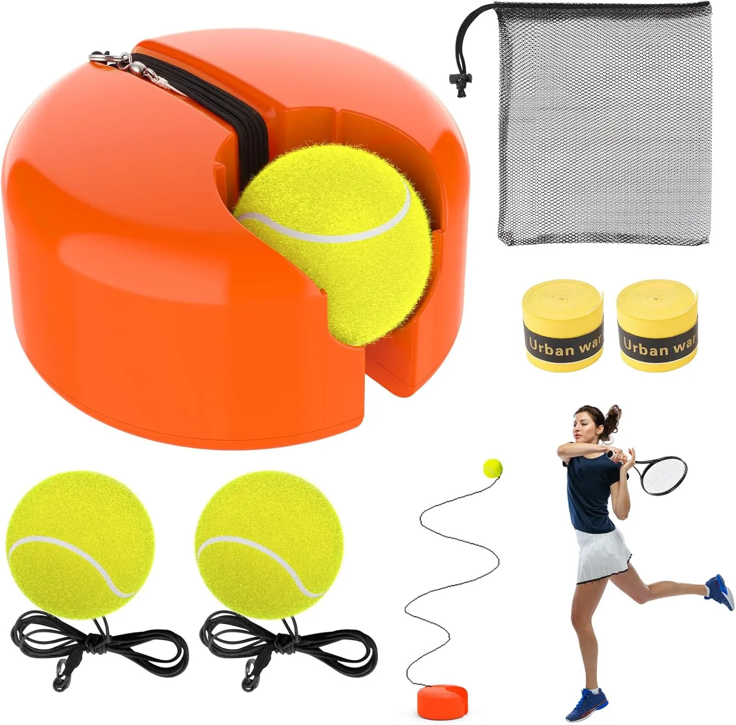 Upgraded Telescopic Tennis Trainer Rebounder Set,Solo Tennis Training Practice Equipment with 3 String Balls, Portable Tennis Trainer Rebound Ball Kit for Beginners Adults Kids Sport Exercise
