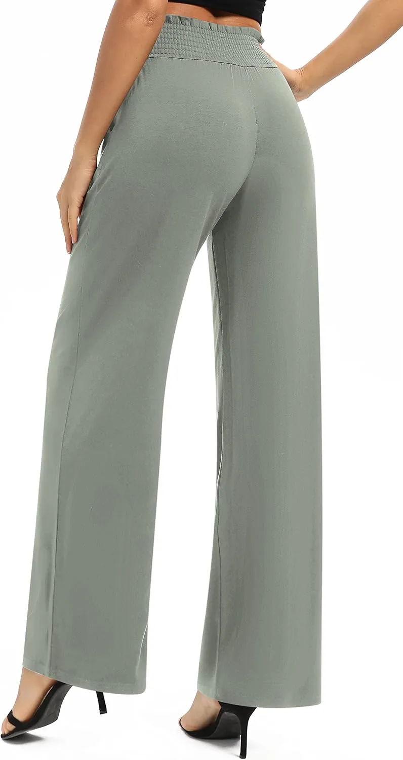 Urban CoCo Womens High Waist Flowy Palazzo Pants Elastic Waist Wide Leg Stretchy Straight Leg Dressy Casual Lounge Trousers