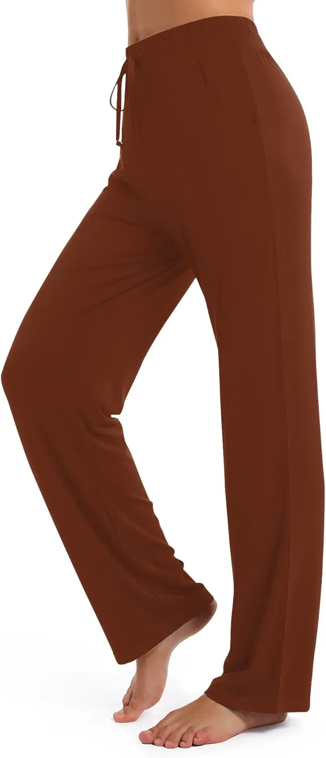 Urban CoCo Women's Straight Leg Long Pants Elastic High Waist Drawstring Casual Trousers with Pockets