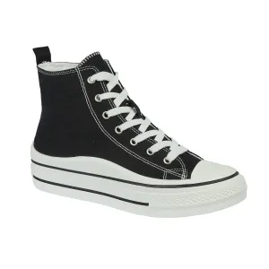 Urban Jacks Montblanc Women's Lace Up Chunky Canvas High Top Shoe Black