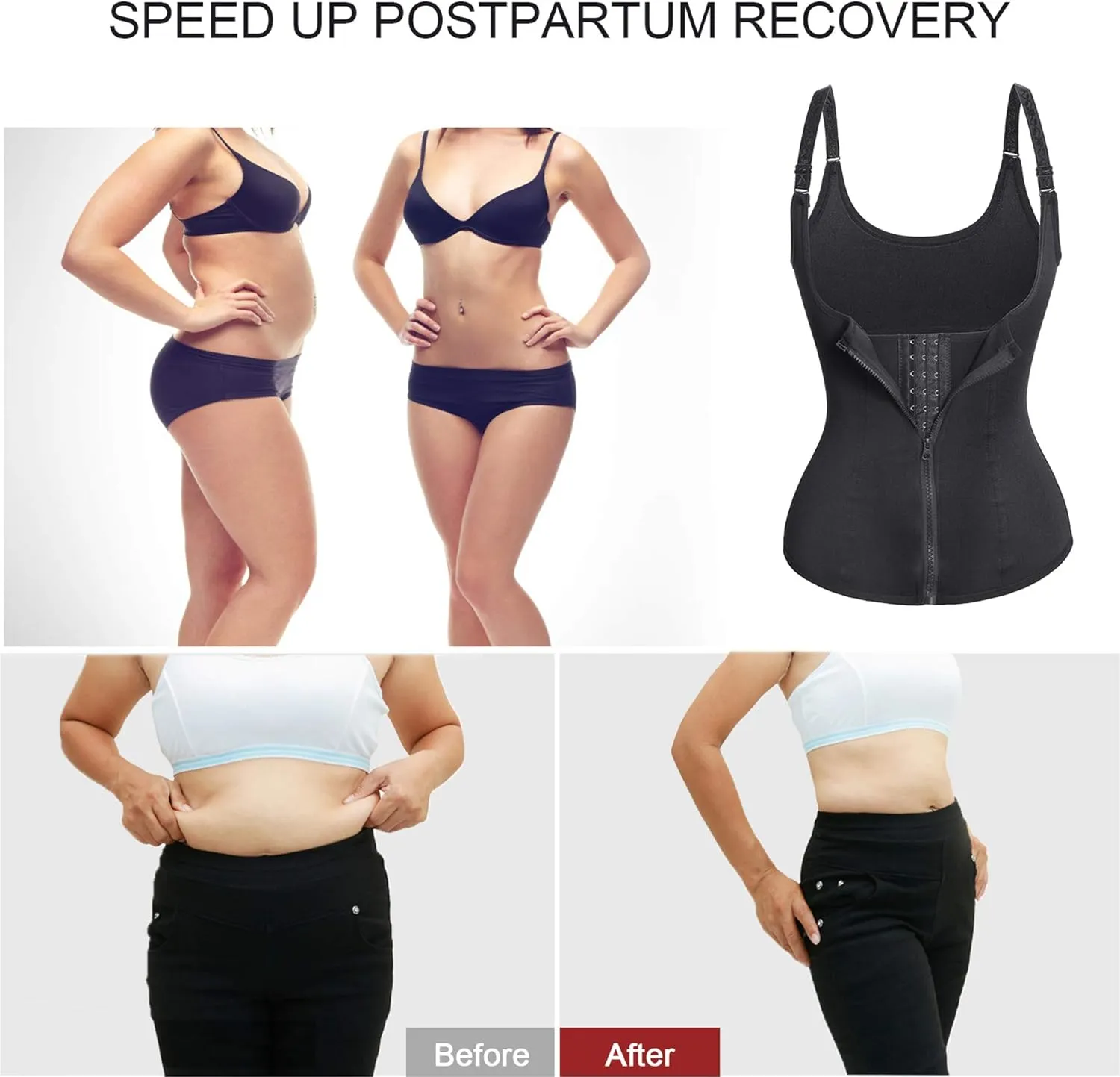 URSEXYLY Maternity Support Belt Postpartum Waist Trainer Shapewear Recovery Waist Cincher Black