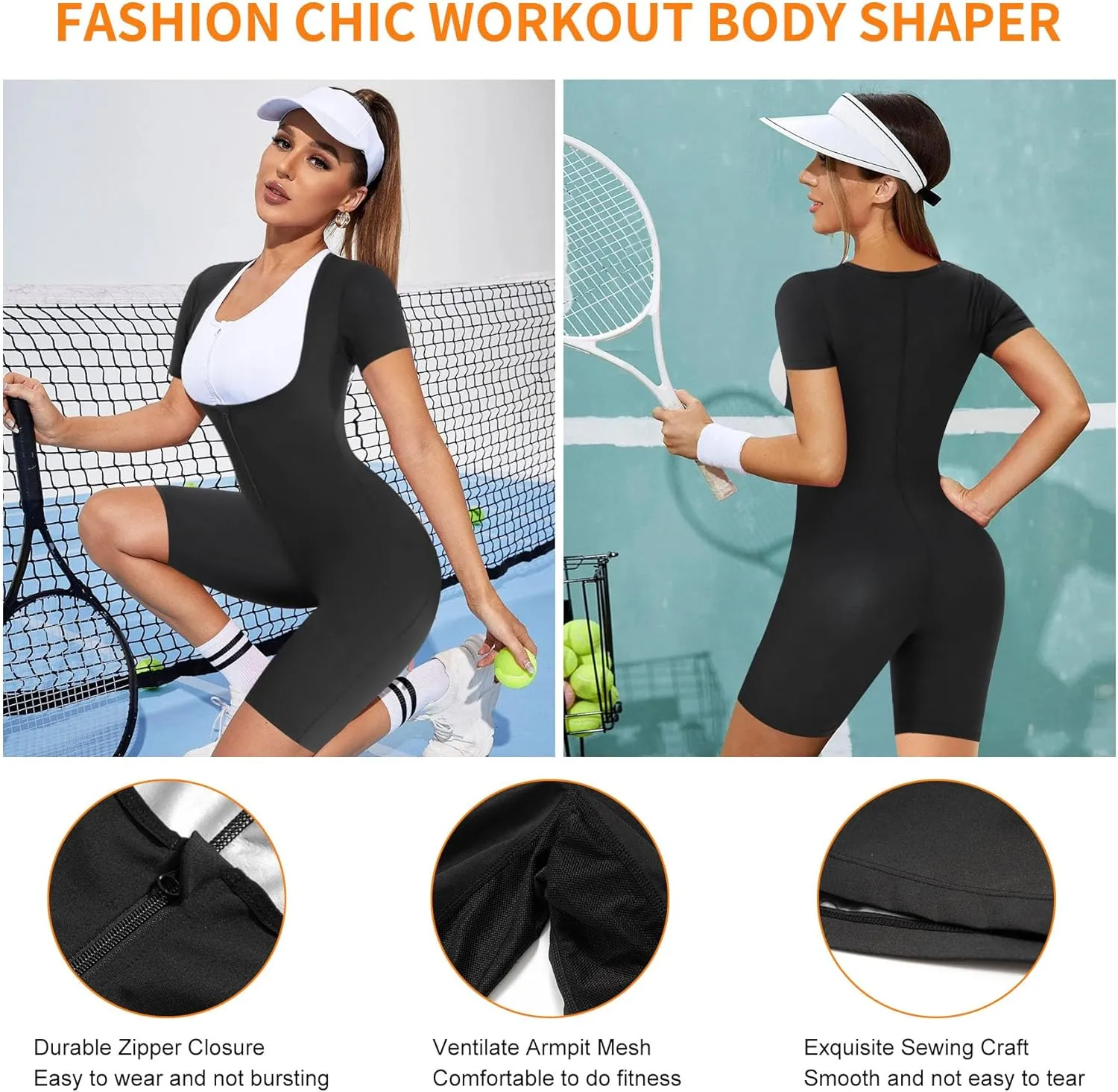 URSEXYLY Sauna Suit for Women Sweat Vest Waist Trainer 3 in 1 Slimming Full Body Shaper Workout Top with Sleeve Shorts