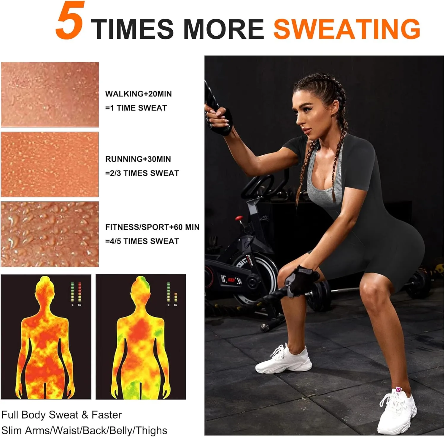 URSEXYLY Sauna Suit for Women Sweat Vest Waist Trainer 3 in 1 Slimming Full Body Shaper Workout Top with Sleeve Shorts