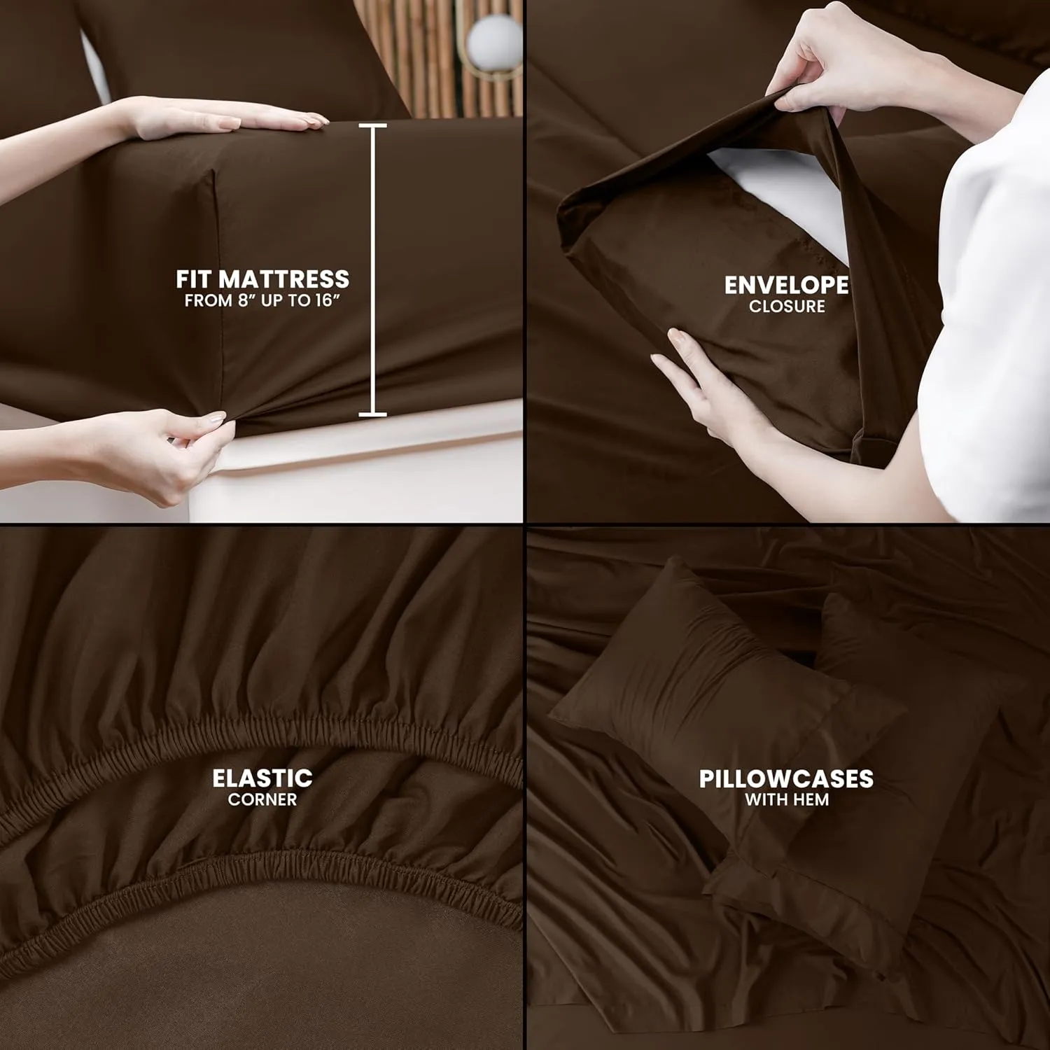 Utopia Bedding Queen Sheet Set – 4 Piece Bed Sheets for Queen Size Bed, Soft and Breathable Microfiber, Includes 1 Fitted Sheet, 1 Flat Sheet and 2 Pillowcases (Brown)